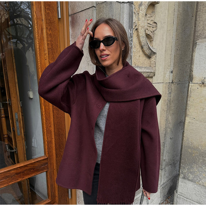 Damen lässige Oversized Jacke mit integriertem Schal Drune