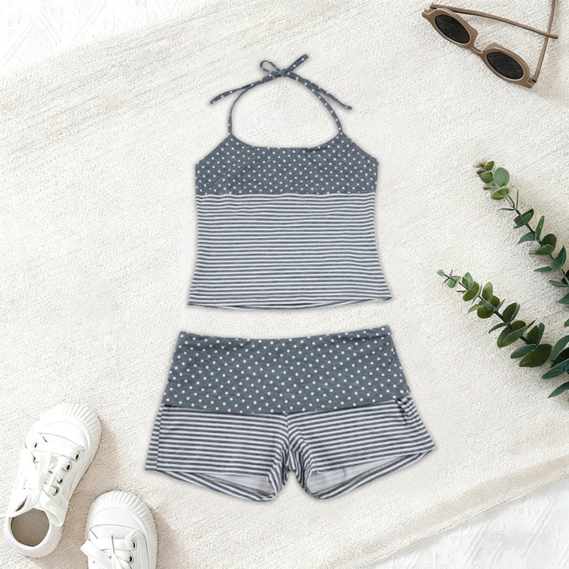 Damen Bikini-Set mit gestreiftem Oberteil und kurzer Hose Drune