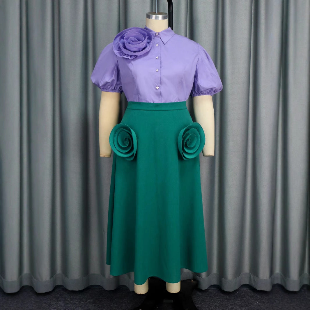 Damen Elegantes Kleid mit dekorativen Blumenapplikationen Drune