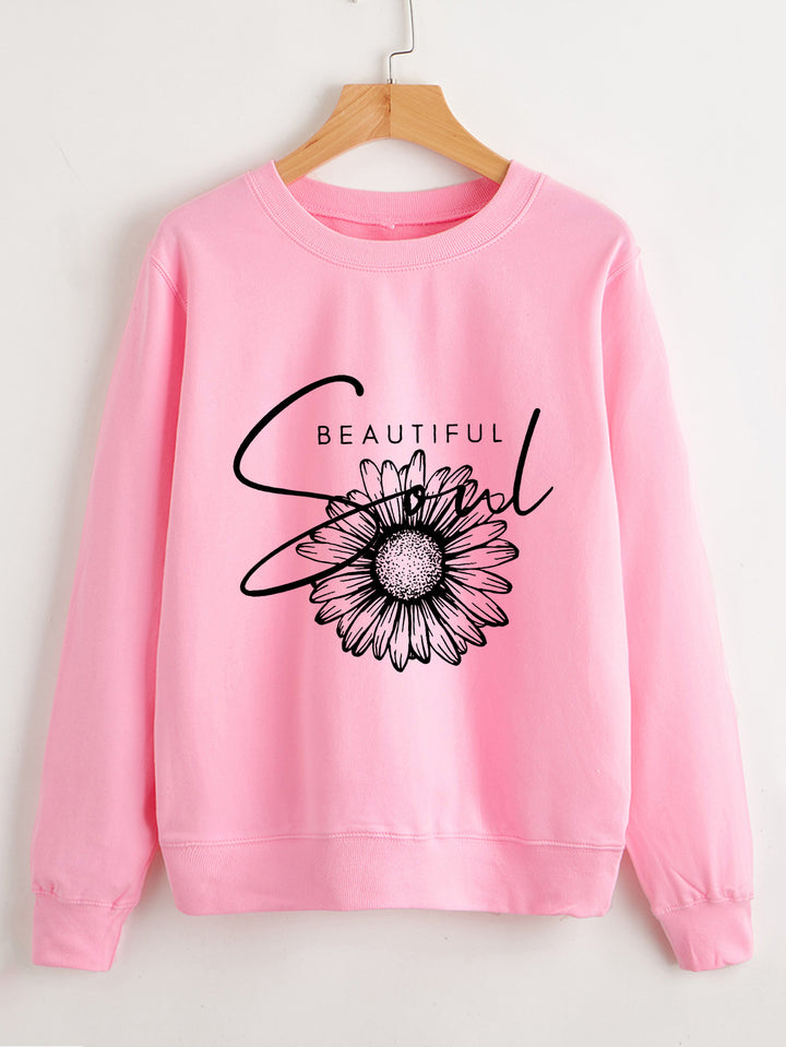 Damen Sweatshirt mit floralem Motiv und inspirierendem Schriftzug Drune