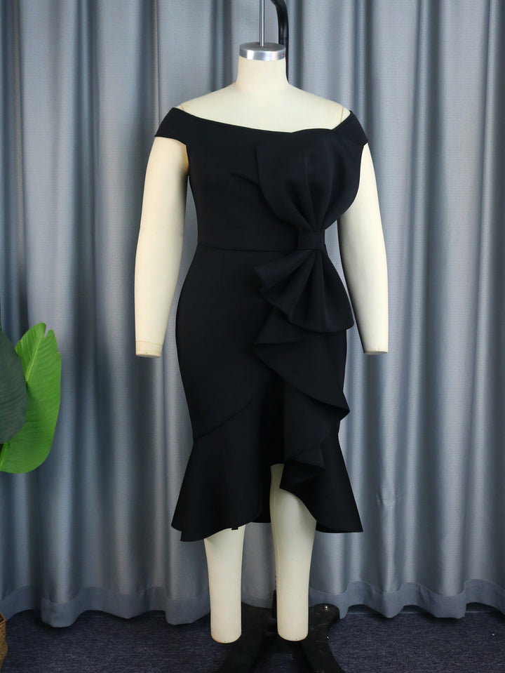 Damen Elegantes Abendkleid mit asymmetrischem Rüschendesign Drune