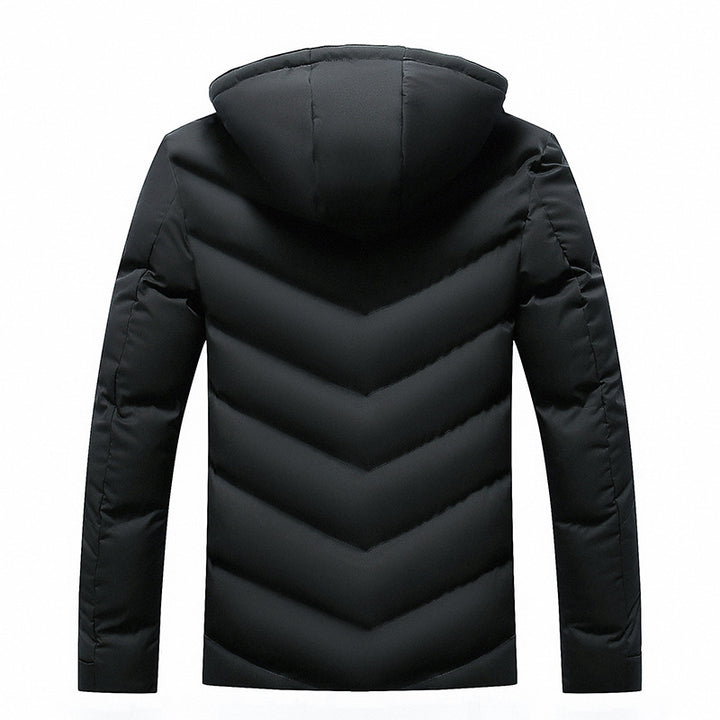 Herren gefütterte Winterjacke mit abnehmbarer Kapuze und hohem Kragen Drune