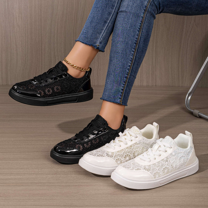 Damen nan eleganter Plateausneaker mit feinem Spitzenbesatz, gepolstertem Fersenkragen und stoßdämpfender EVA-Sohle Drune