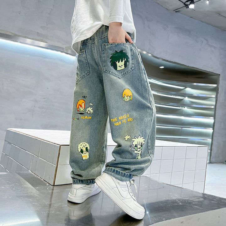 Jungen lässige Denim-Jeans mit buntem Comic-Design Drune