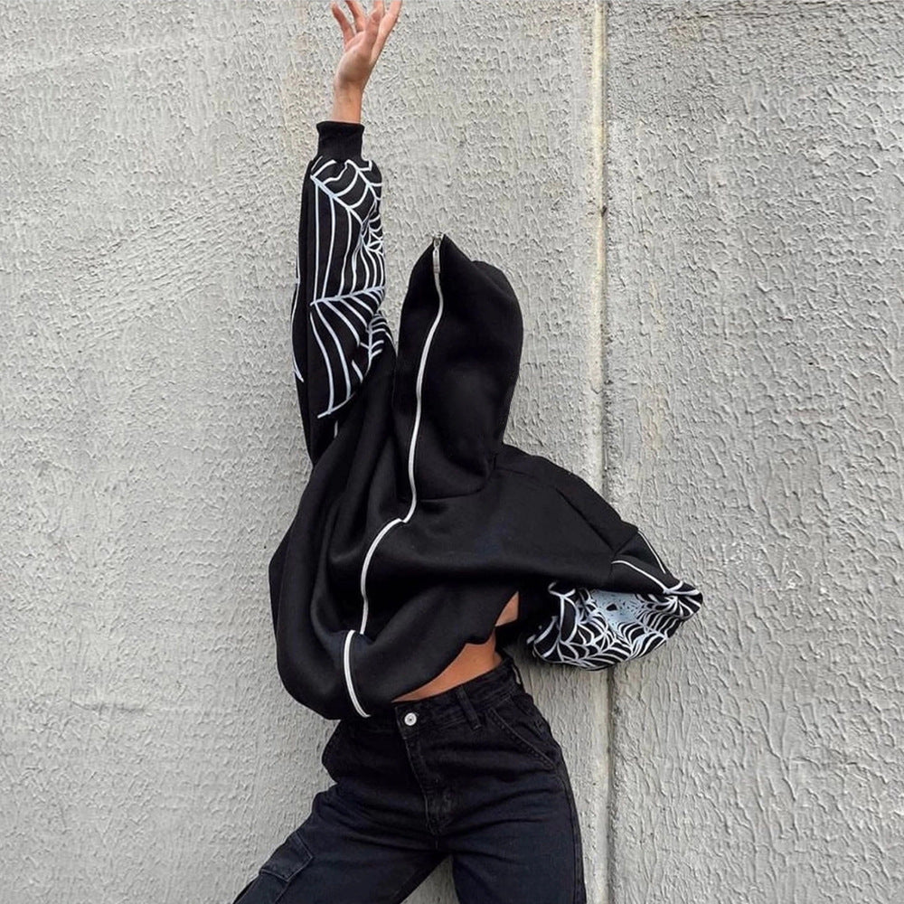 Damen Kapuzenpullover mit einzigartigem Spider-Web-Motiv und großzügigem Schnitt Drune