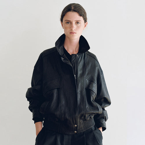 Damen modische lässige Lederjacke mit charakteristischen Taschen Drune