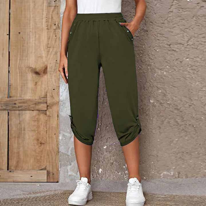 Damen Bequeme Culotte-Hose mit dekorativen Knopfdetails Drune