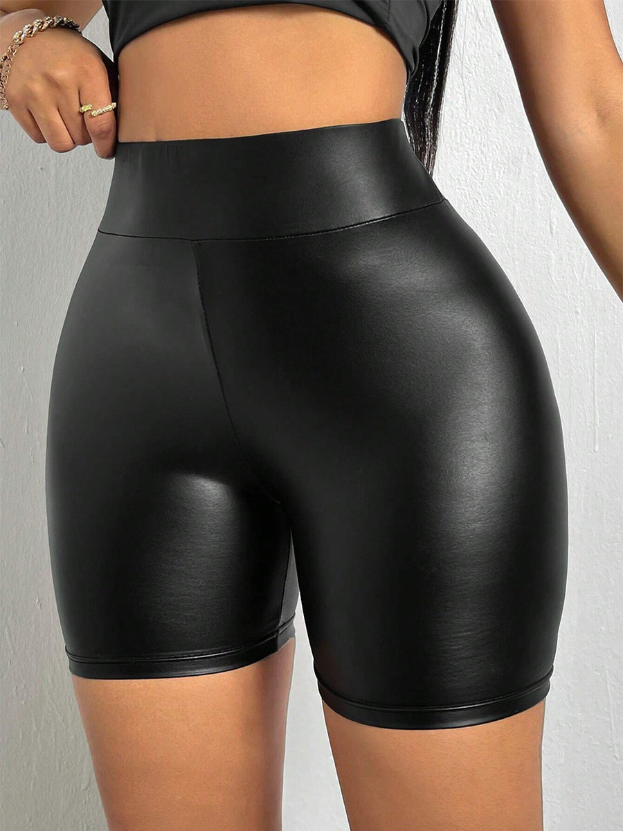 Damen Hochgezogene Kunstleder Shorts Drune