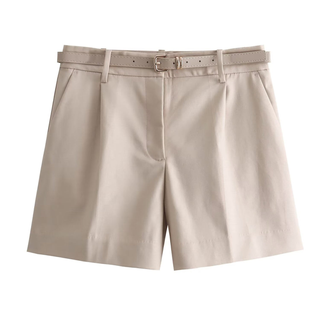 Femme Taillierte Hochbund-Chino-Shorts mit Gürtel-Detail Drune