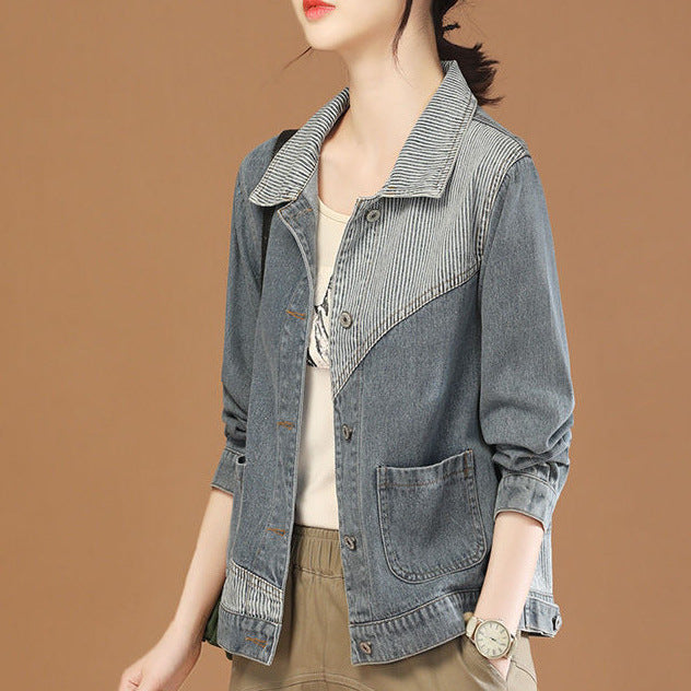 Damen Lässige Jeansjacke mit strukturiertem Kragen Drune