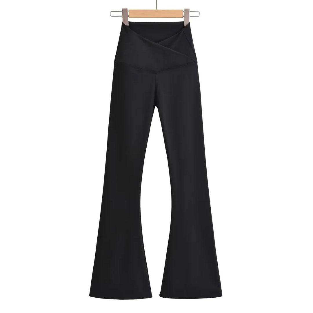 Damen Flared Leggings mit hohem Taillenbund und eleganter Wickeloptik Drune
