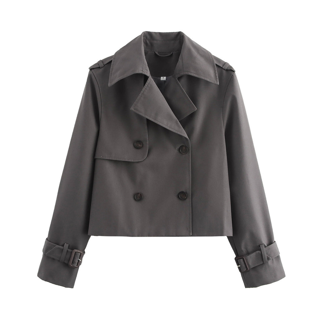 Damen Kurz Cropped Doppelreihige Trenchcoat Drune