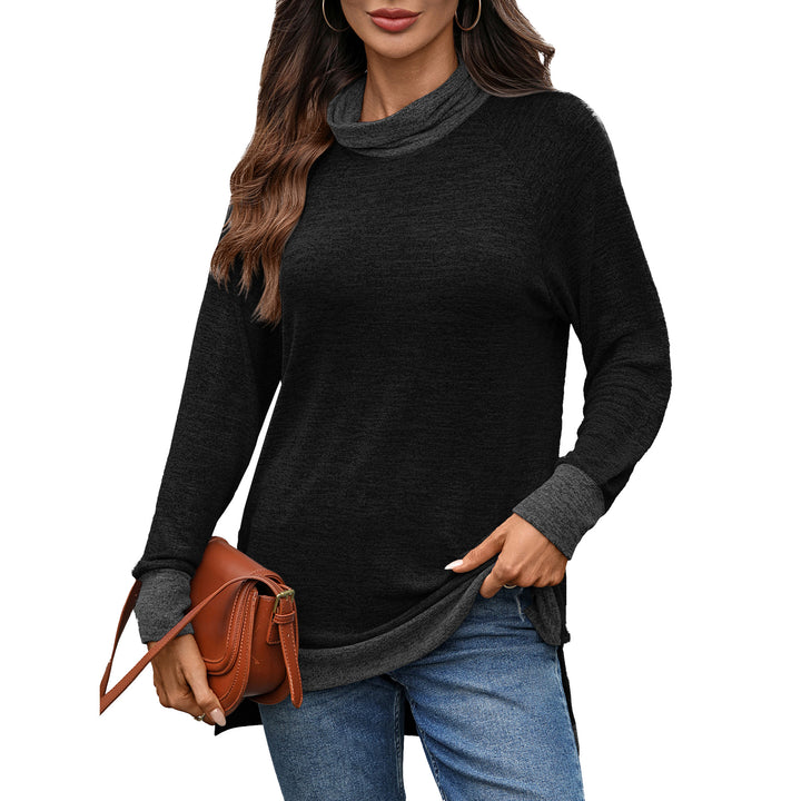 Damen lässiger Pullover mit stehendem Kragen und seitlichen Schlitzen Drune