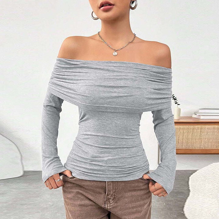 Damen Off-Shoulder Oberteil mit eleganter Drapierung und langen Armen Drune