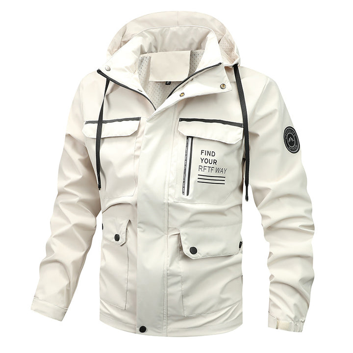 Herren nan wasserdichte Outdoorjacke mit Kapuze, multifunktionalen Taschen und atmungsaktivem Meshfutter Drune