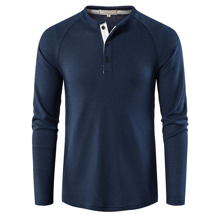 Herren nan strukturiertes Henley-Langarmshirt mit Waffelstruktur, Halbknopfleiste und Raglanärmeln Drune