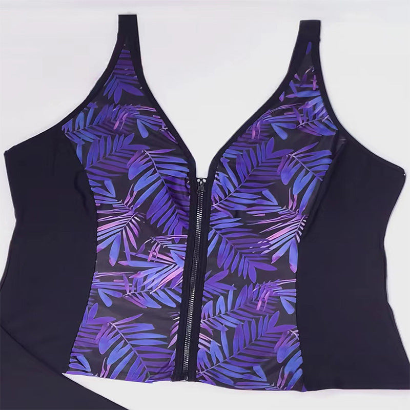 Damen Badeoberteil mit floralem Reißverschluss und passendem Slip Drune