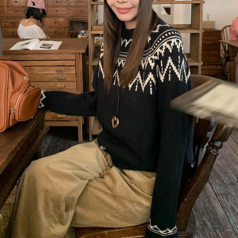 Damen Grobstrickpullover mit traditionellem Norwegermuster Drune