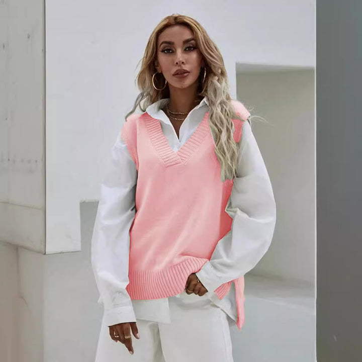 Damen Strick-Überwurf mit V-Ausschnitt und lässigem Design Drune