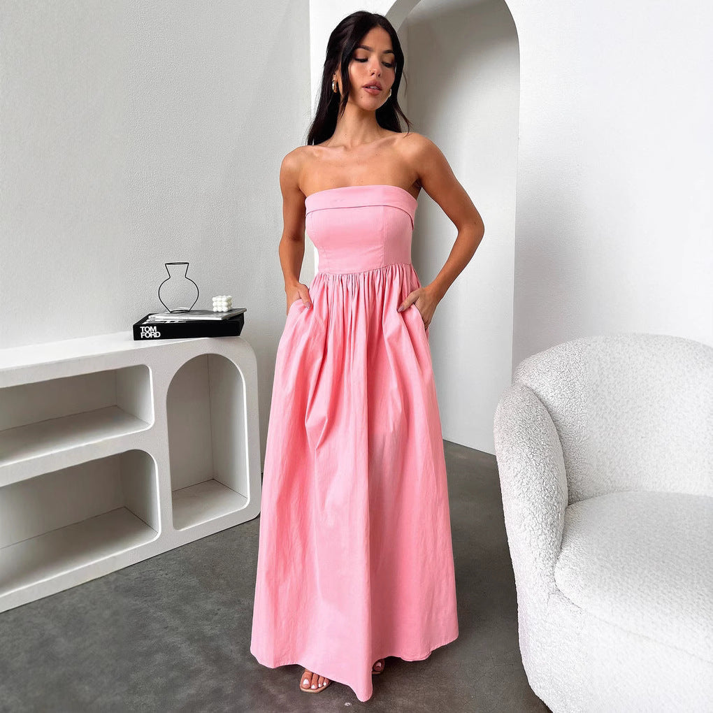 Damen Maxi-Kleid mit figurbetontem Oberteil und fließendem Rock Drune