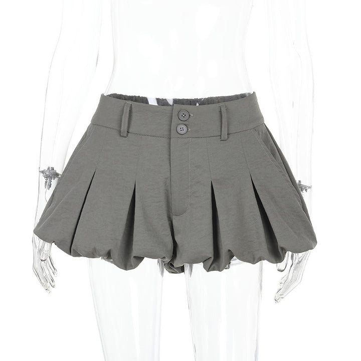 Damen modische Ballonshorts mit flatterndem Schnitt und dekorativen Knöpfen Drune