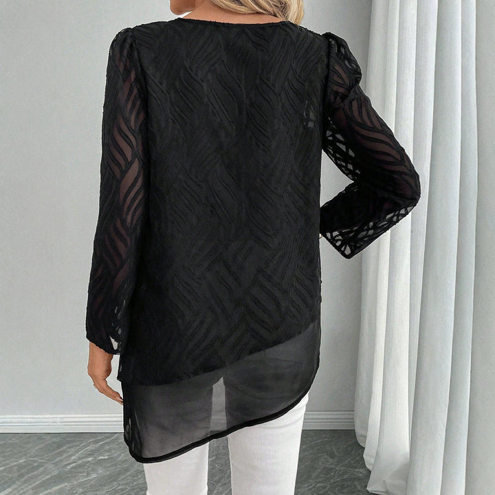 Damen Elegantes Transparente Bluse mit Wellenmuster Drune