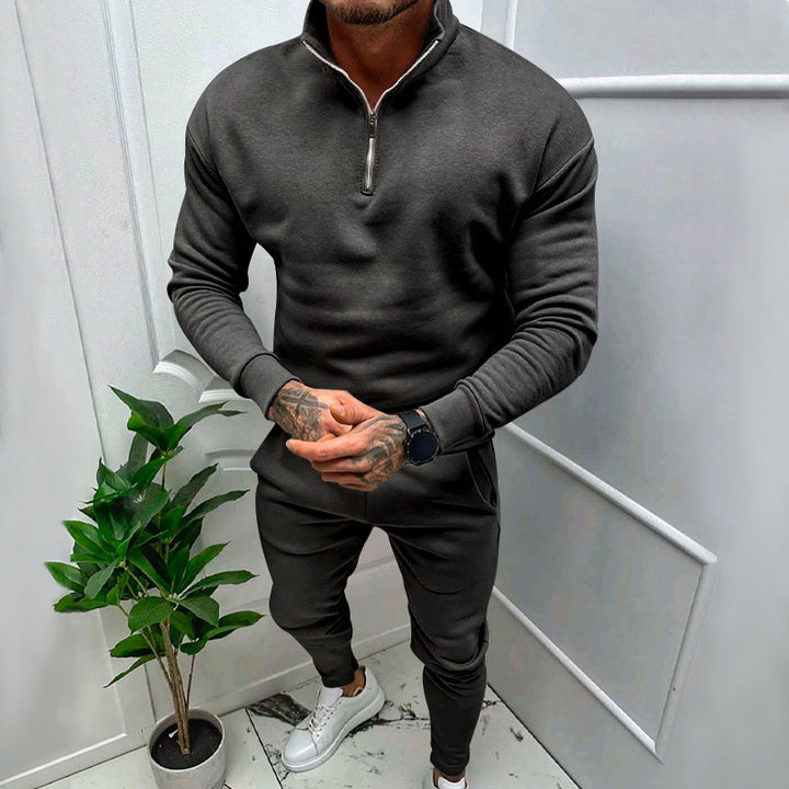 Herren nan athletisches Lounge-Set aus French Terry mit Halbzip-Stehkragen und konischer Jogginghose Drune