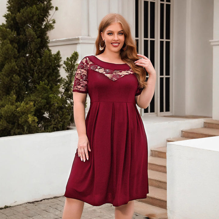 Damen Elegantes Kleid mit Spitzenärmel und schwingendem Rock Drune