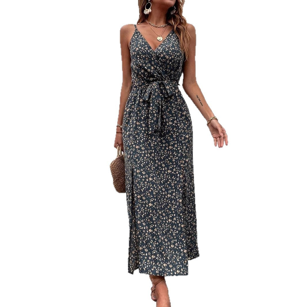 Damen Wickelkleid mit floralen Mustern und schmalen Trägern Drune