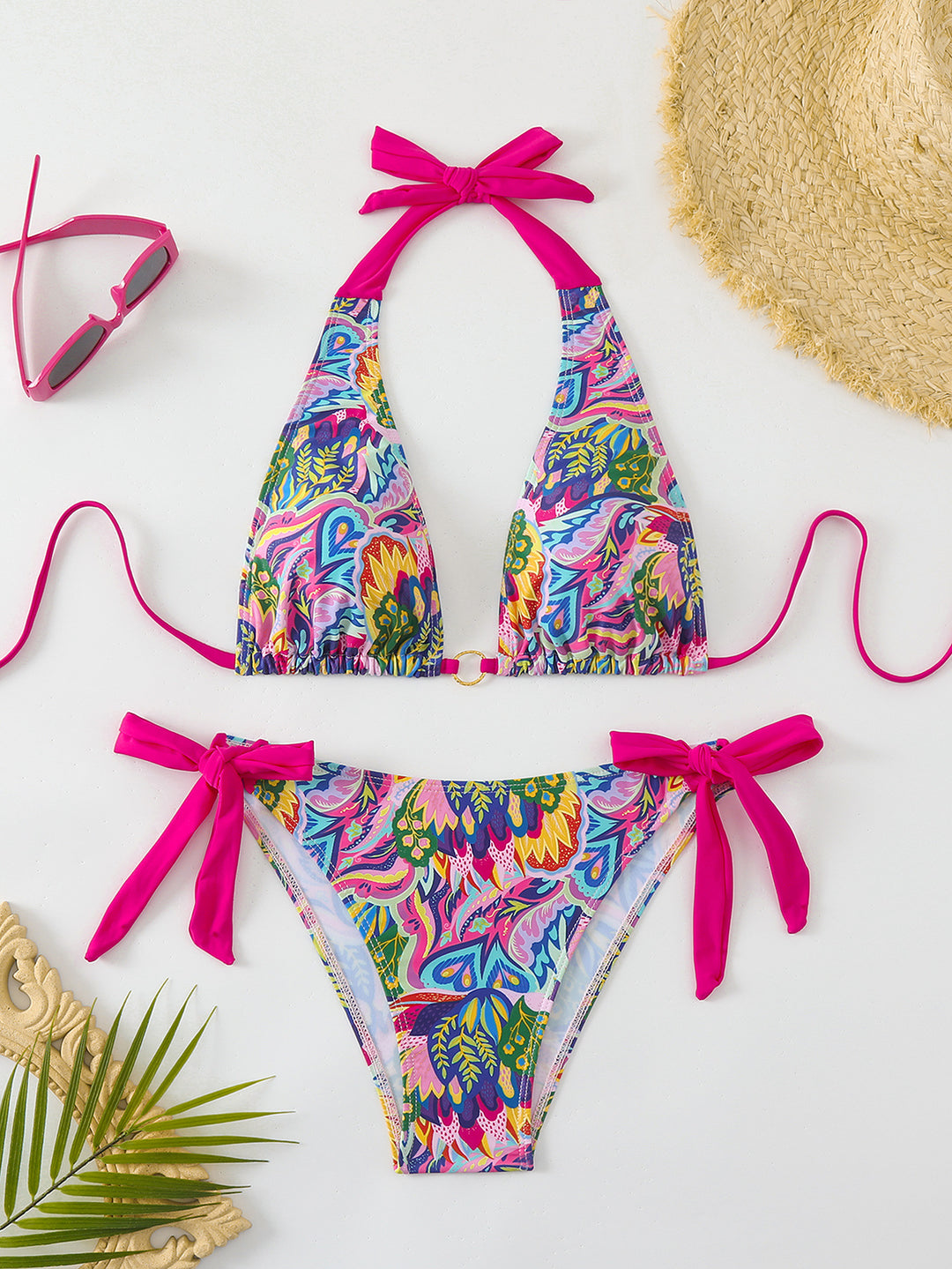 Damen Bikini-Set mit buntem Floral-Design und verstellbaren Bindebändern Drune