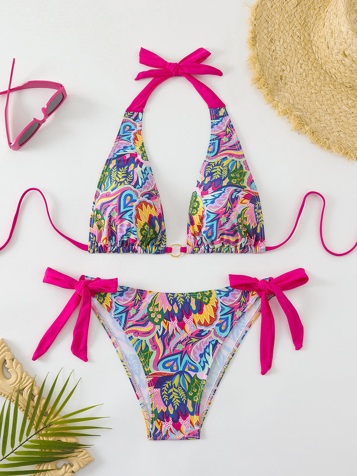 Damen Bikini-Set mit buntem Floral-Design und verstellbaren Bindebändern Drune