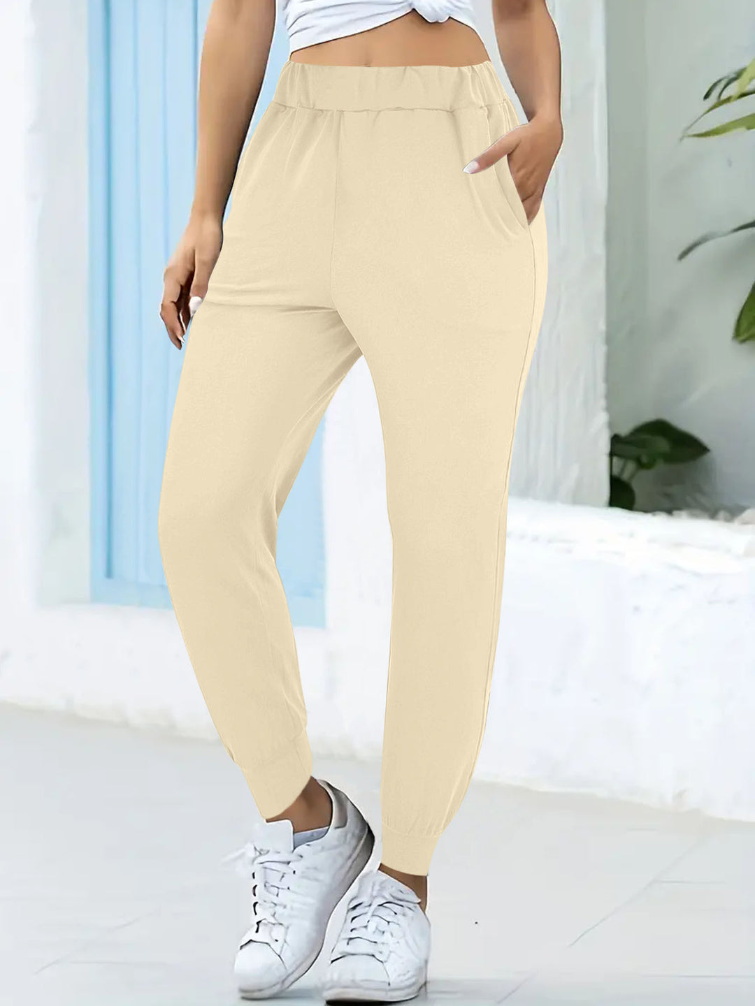 Damen bequeme Jogginghose mit elastischem Bund und praktischen Seitentaschen Drune
