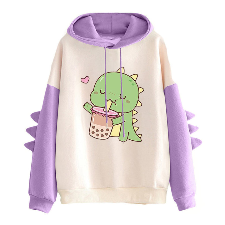 Damen Kapuzenpullover mit niedlichem Dinosauriermotiv und ergonomischem Schnitt Drune