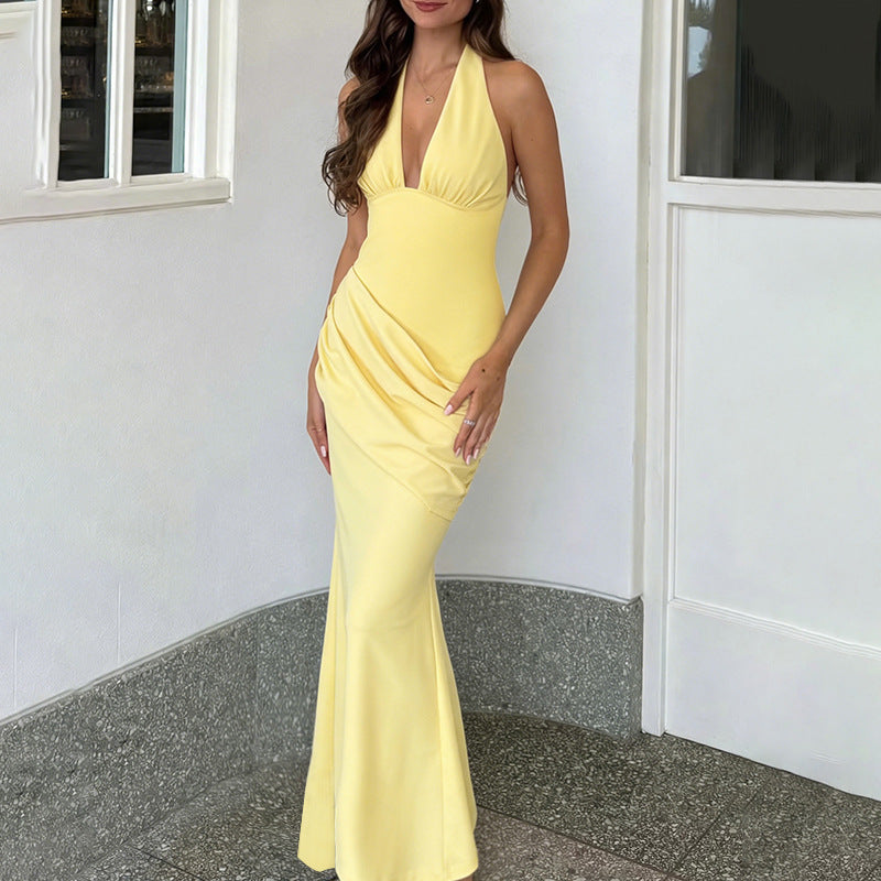 Damen figurbetontes Wickelkleid mit tiefem V-Ausschnitt und Drapierungen Drune