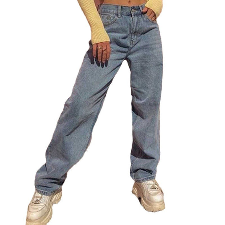 Damen weite High-Waist Jeans mit lässigem Schnitt und modischen Akzenten Drune