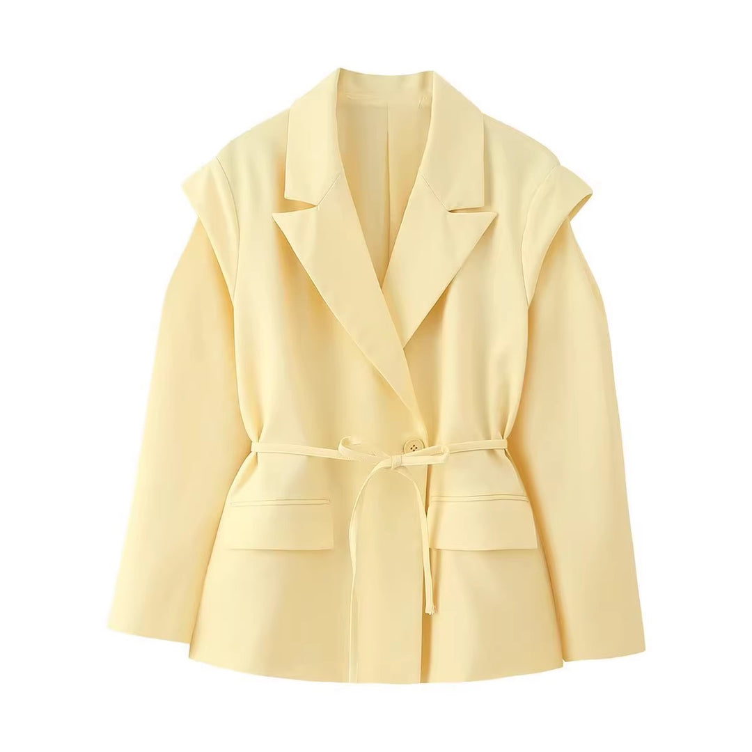 Damen modische Blazerjacke mit Bindegürtel Drune