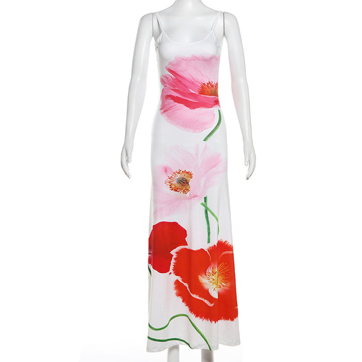 Damen Maxi Kleid mit floralem Print und spaghetti-Trägern Drune