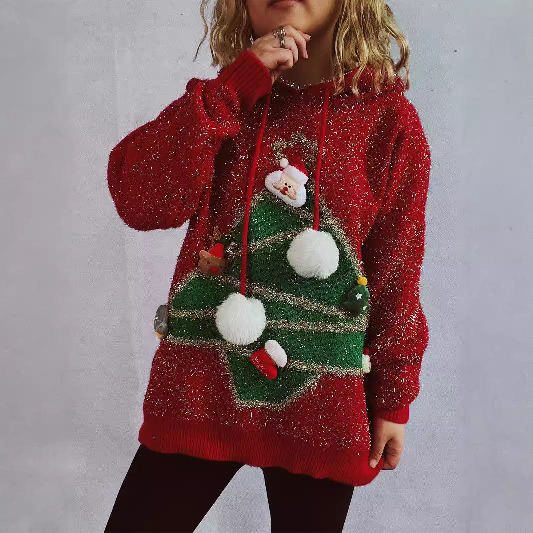 Damen festlicher Hoodie mit weihnachtlichem Motiv und 3D-Applikationen Drune