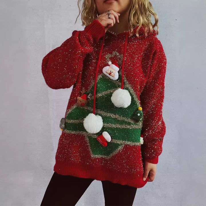 Damen festlicher Hoodie mit weihnachtlichem Motiv und 3D-Applikationen Drune