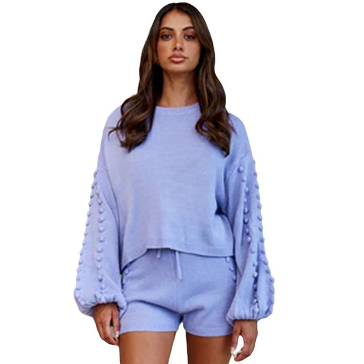 Damen Trendiges Set aus asymmetrischem Pullover und Shorts mit dekorativen Details Drune