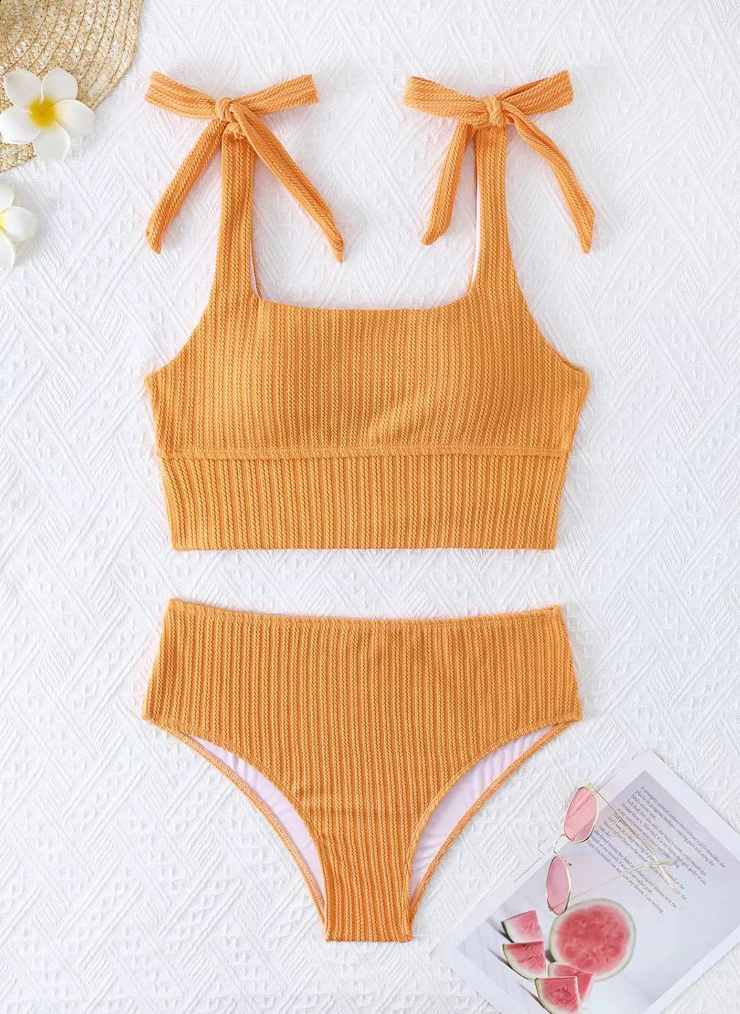 Damen Bikini-Set mit trendigem Rippdesign und verstellbaren Bindeträgern Drune