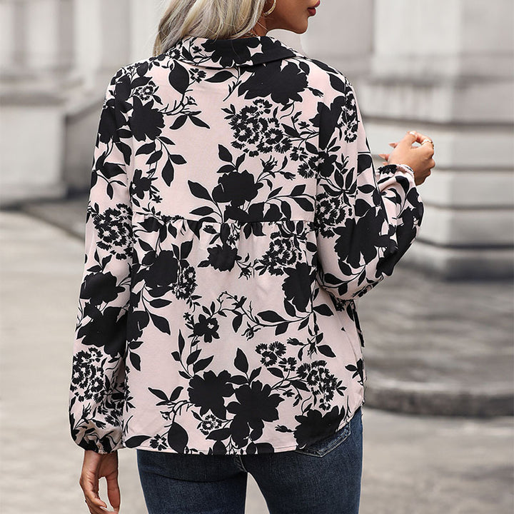 Damen Bluse mit dekorativem Knotendetail und modernen Blumenmustern Drune