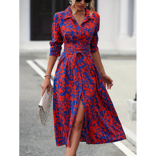 Damen Maxikleid mit figurbetontem Schnitt und elegantem Animal-Print Drune