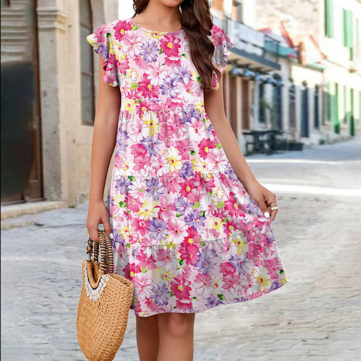Damen Blumen-Midikleid mit Rüschendetails und femininer Silhouette Drune