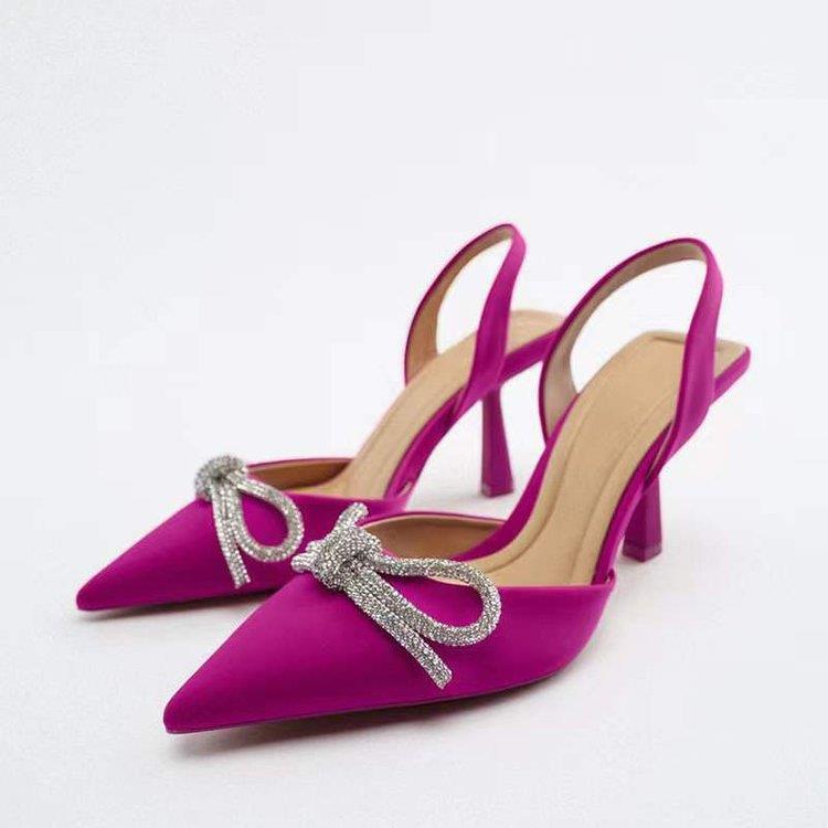 Damen nan elegante Slingback-Pumps mit spitzer Zehenkappe und funkelnder Strassschleife Drune