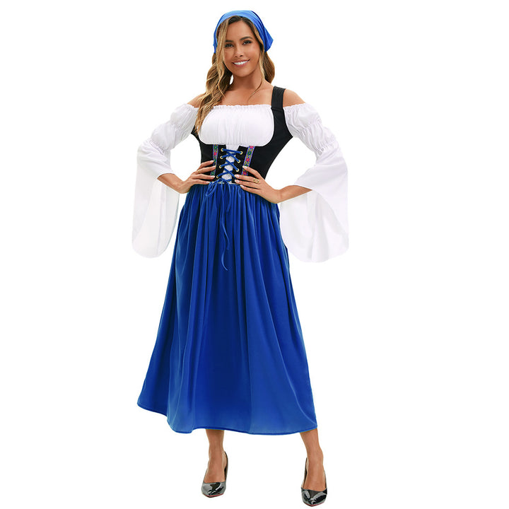 Damen nan bäuerliches Dirndlkleid mit Schnürcorsage und weiten Trompetenärmeln Drune