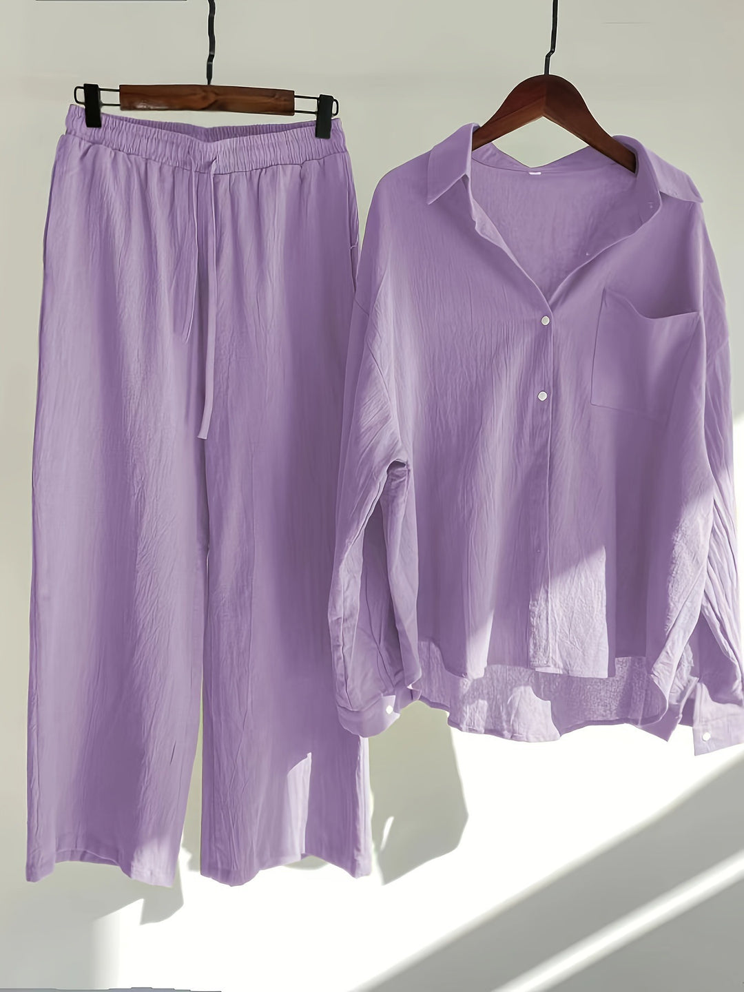 Damen lässiges Zweiteiliges Set aus locker sitzender Bluse und bequemen Hose Drune