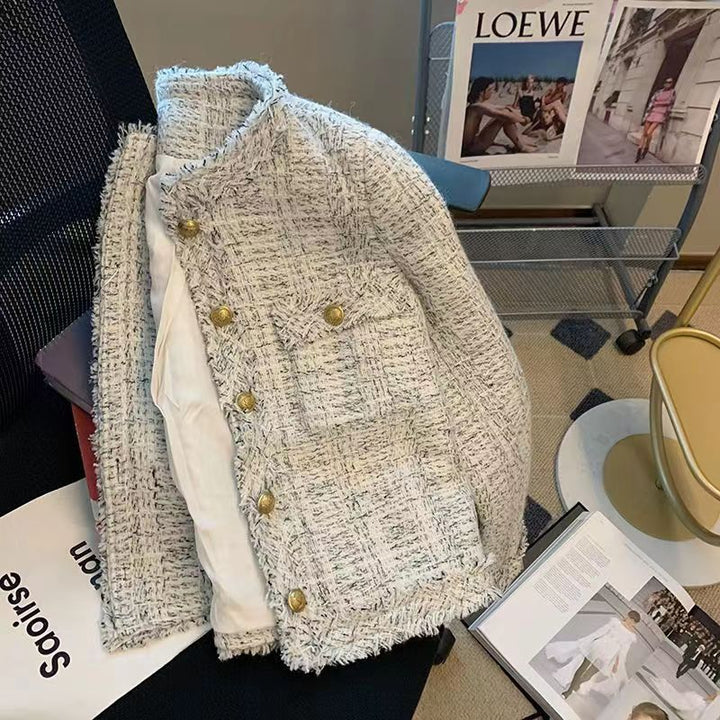 Damen elegante Tweedjacke mit Goldknöpfen Drune