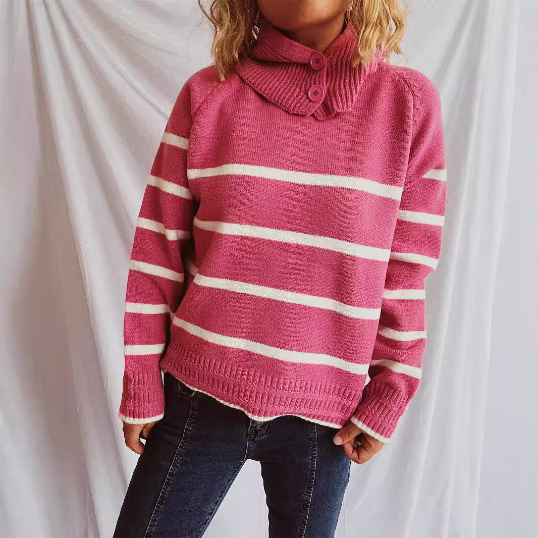 Damen lässiger Pullover mit strukturiertem Kragen und modischem Streifenmuster Drune
