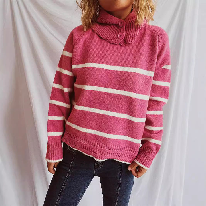 Damen lässiger Pullover mit strukturiertem Kragen und modischem Streifenmuster Drune